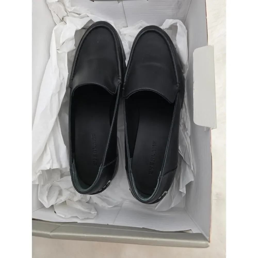 Everlane The Modern Classic Black Leather Slip On Loafers Stacked Heel Size 7.5
